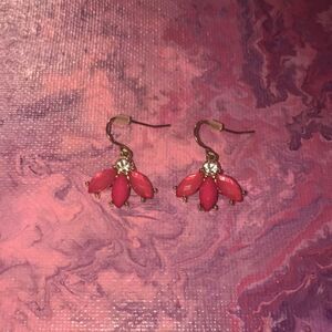 Small Three Leaf Pink Statement Earrings